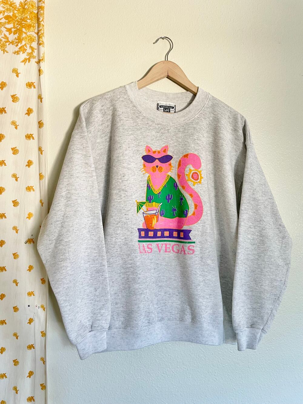 Vintage 90s Lee Las Vegas Cool Cat Sweatshirt Made in USA Large